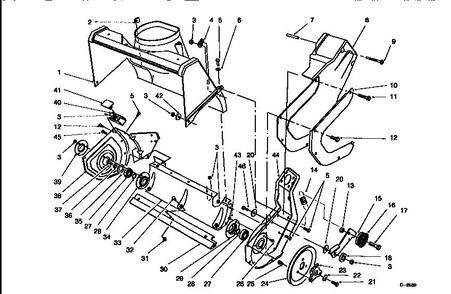 Rotor Housing Assembly Diagram and Parts List for 320 28222-8900001 & UP Lawn Boy Snow Blower